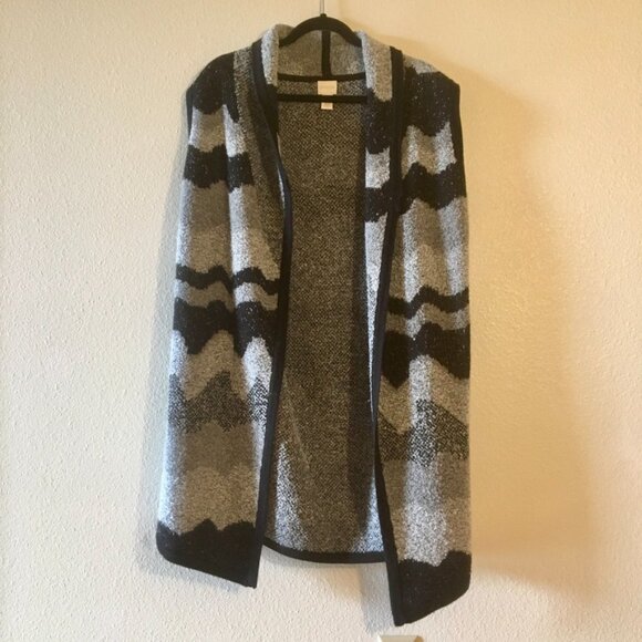 Chico's Wool Blend Duster Open Front Long Sweater Vest Sz XL Wavy Stripes Zigzag - Picture 5 of 7